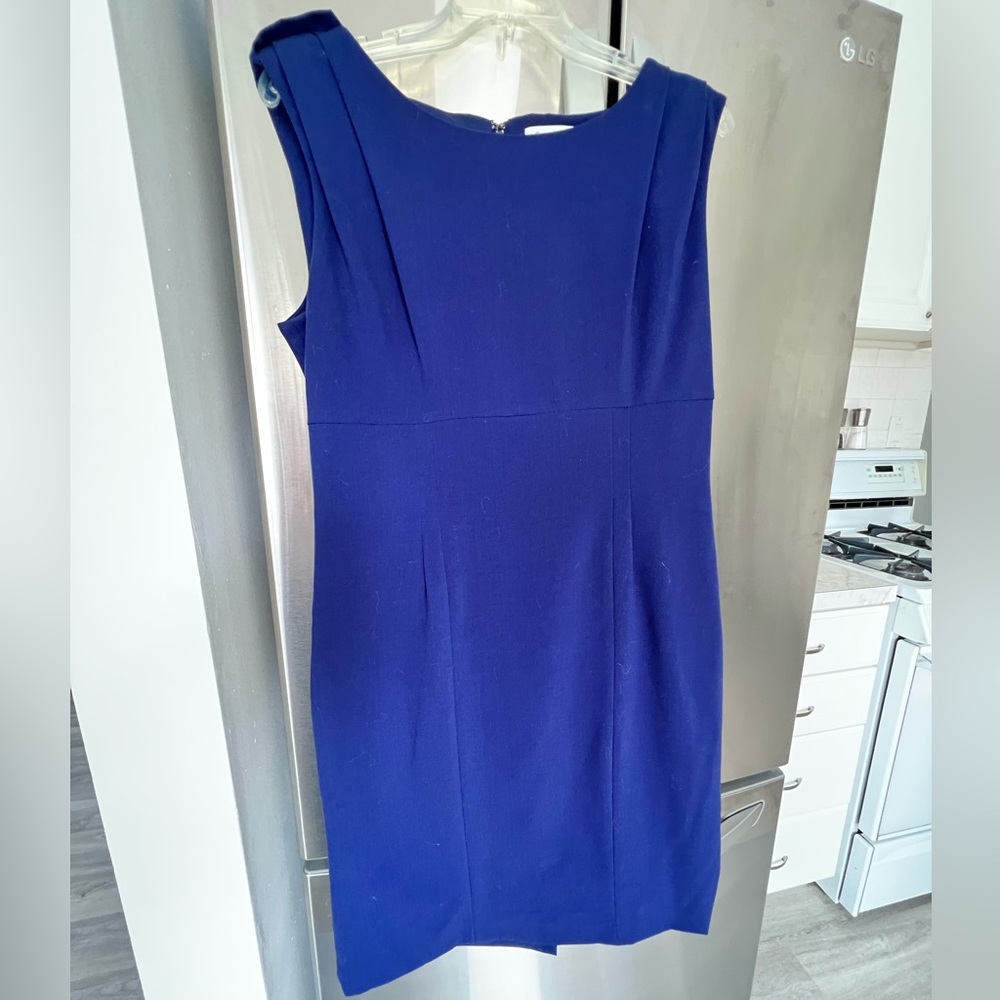 Calvin Klein empire waist navy shift dress with shoulder detail. Size 12